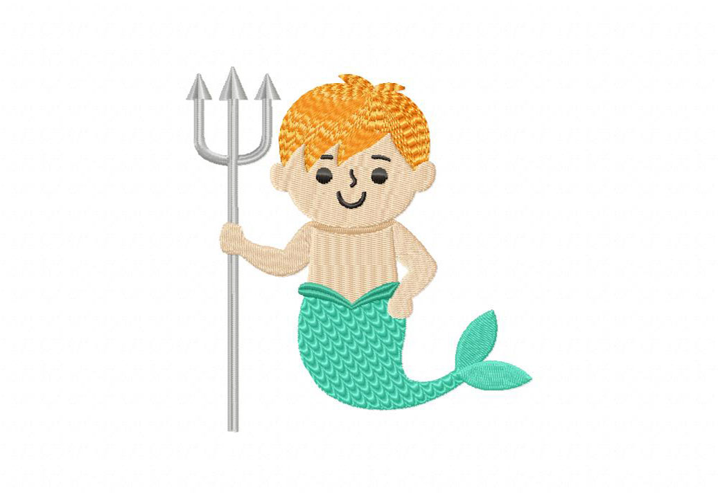 Cute Cartoon Merman Stitched Embroidery Design – Daily Embroidery