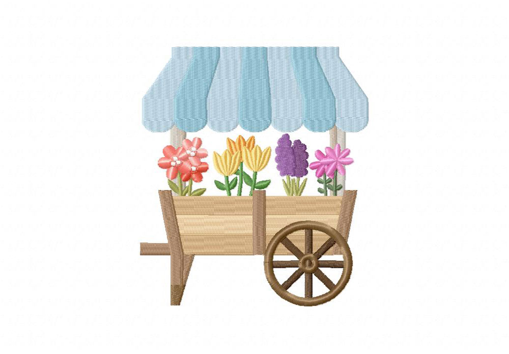 Wooden Cart Flowers Embroidery Design