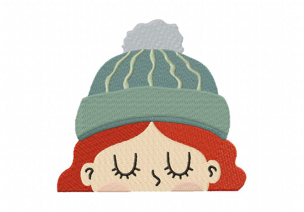 Red Hair Knitted Hat Embroidery Design