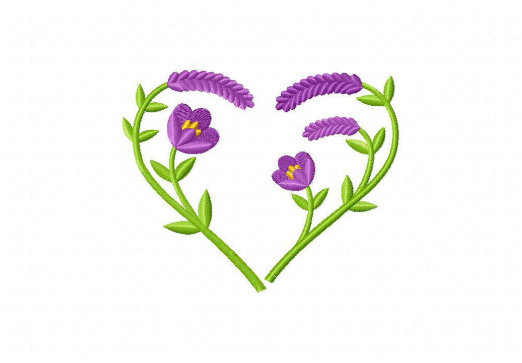 Violet Flower Heart Vine Embroidery Design