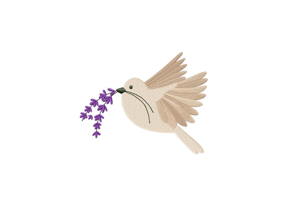 Dove with Lavender Flower Embroidery Design