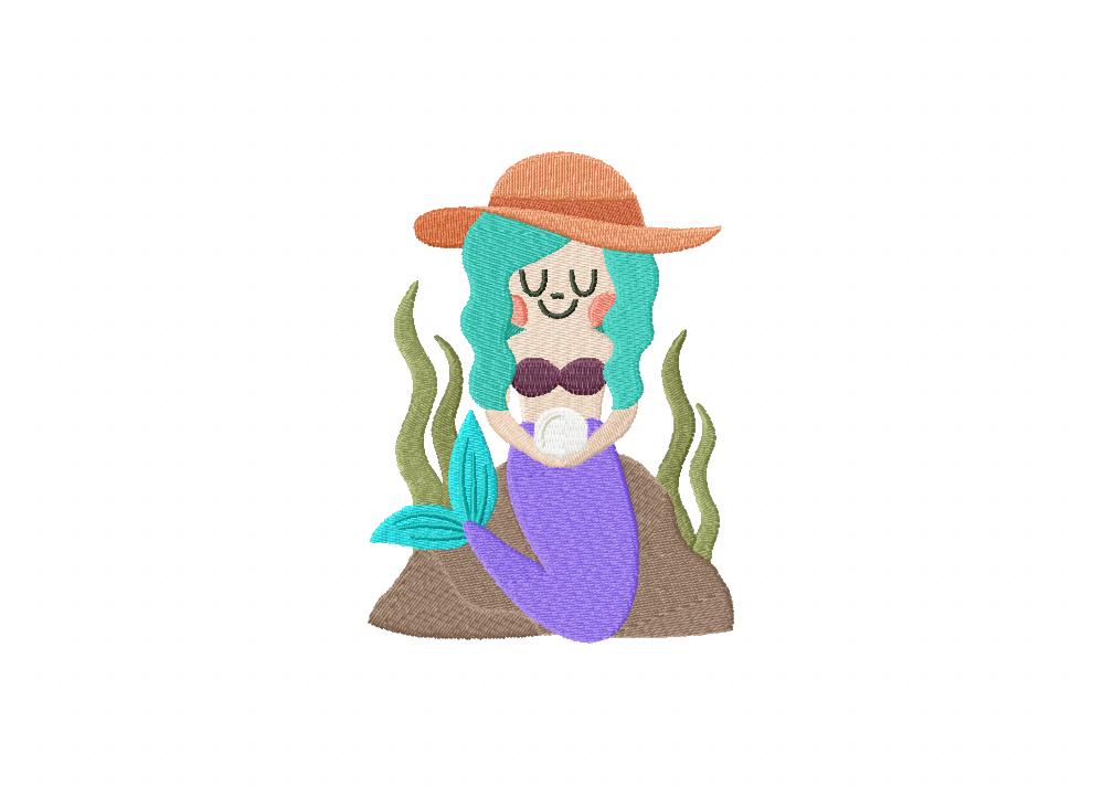 Adorable Purple Tail Mermaid Embroidery Design