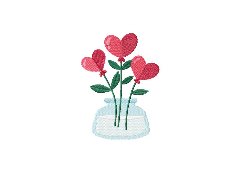 Heart Flower in Vase Embroidery Design