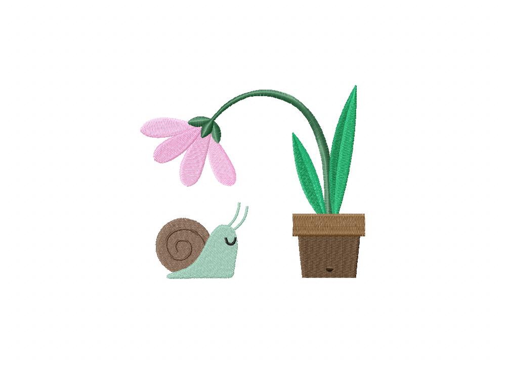Daisy and Cute Snail Embroidery Design
