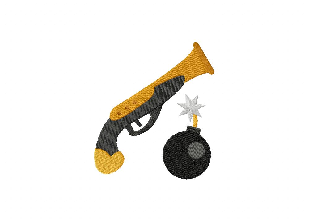 Pirate Gun and Bomb Embroidery Design