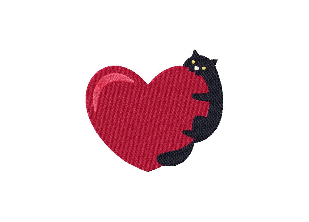 Heart Hugger Cat Embroidery Design