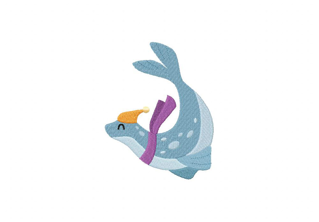 Winter Manatee Embroidery Design