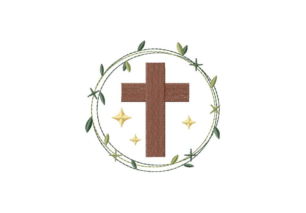 Cross Wreath Embroidery Design