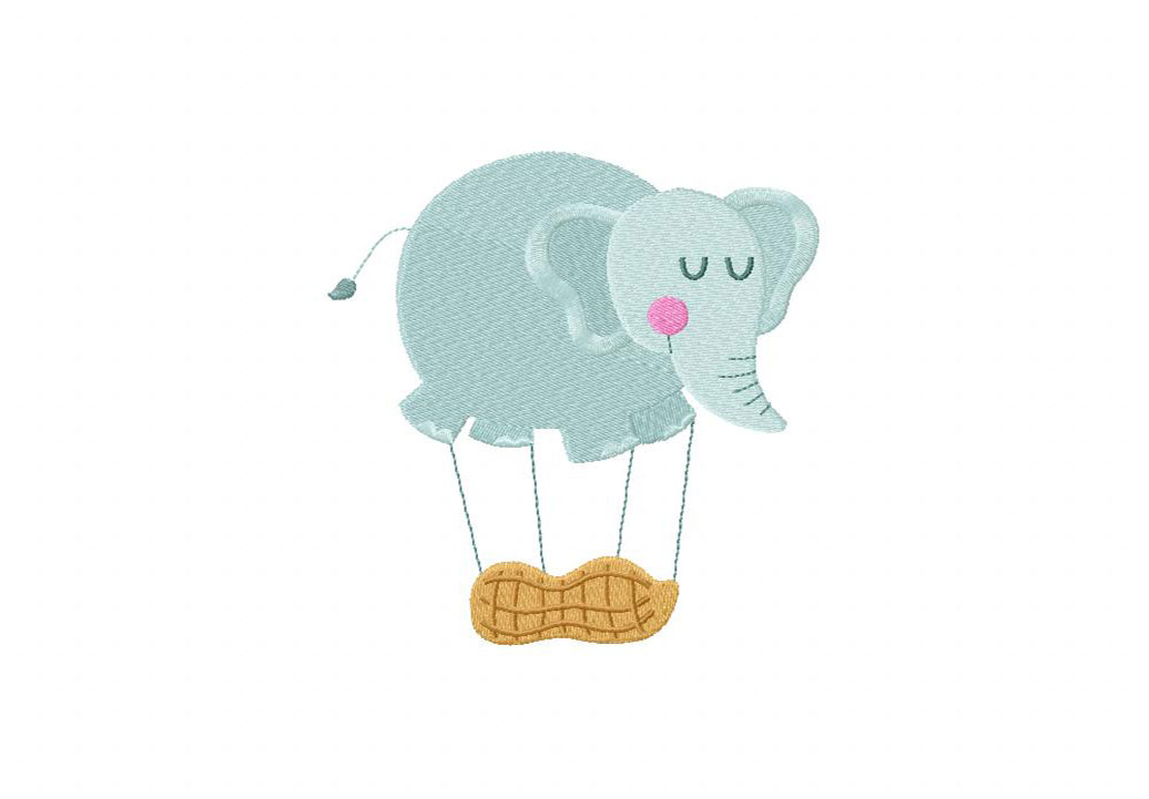 Elephant Air Balloon Embroidery Design
