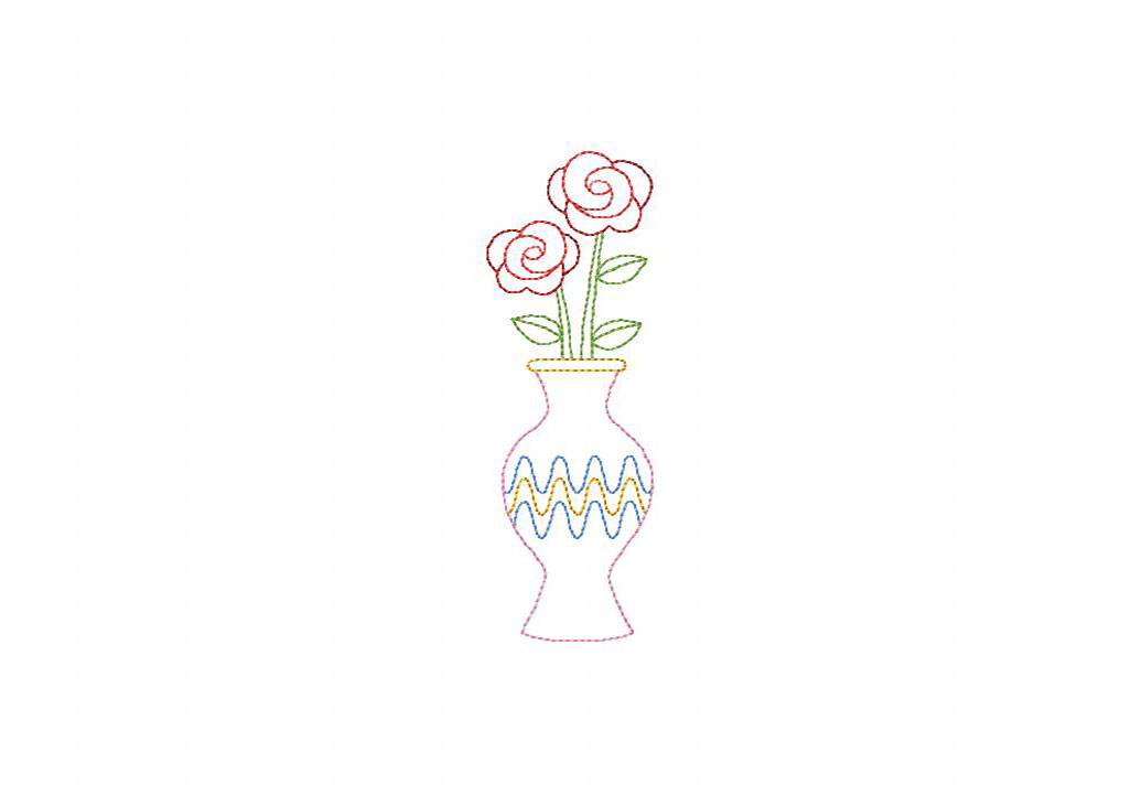 Roses in Vase Embroidery Design