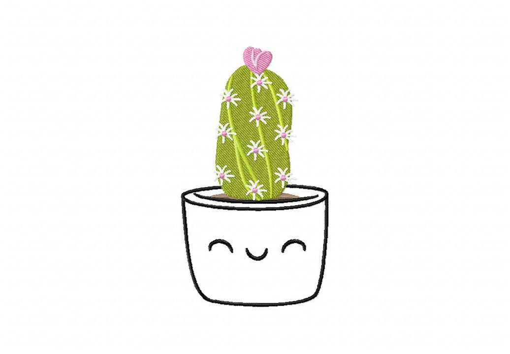 Potted Bubble Cactus Outline Embroidery Potted Bubble Cactus Outline Embroidery