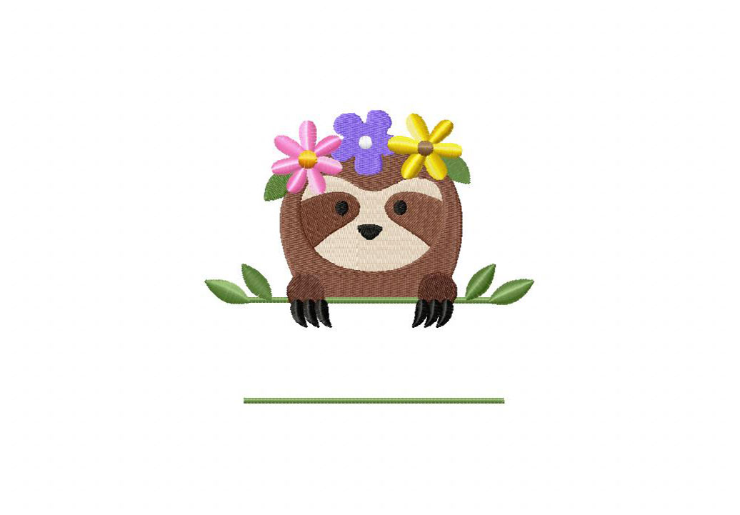 Pretty Sloth Banner Embroidery Design
