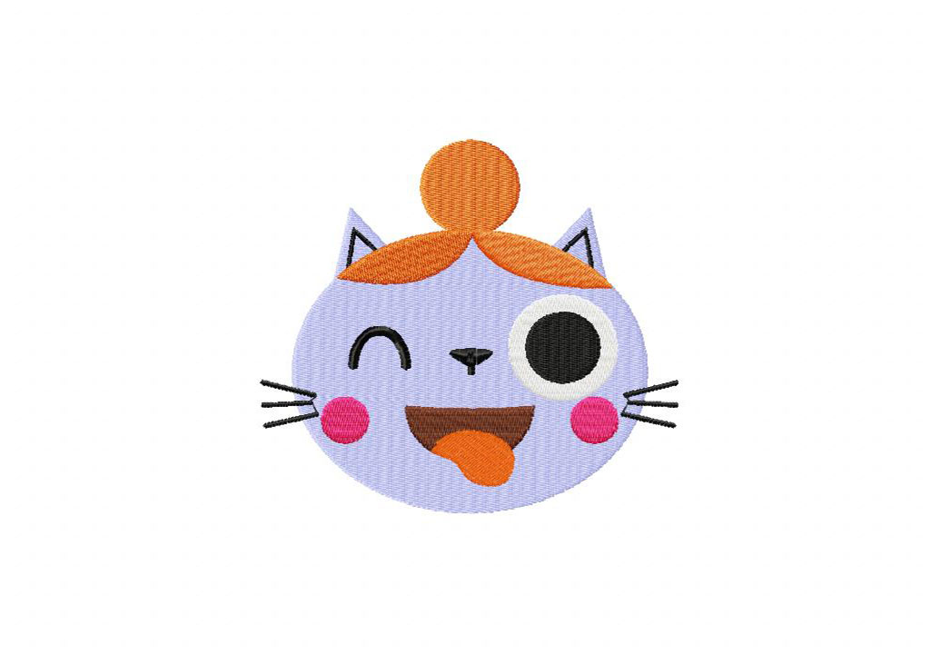 Cute Purple Cat Embroidery Design