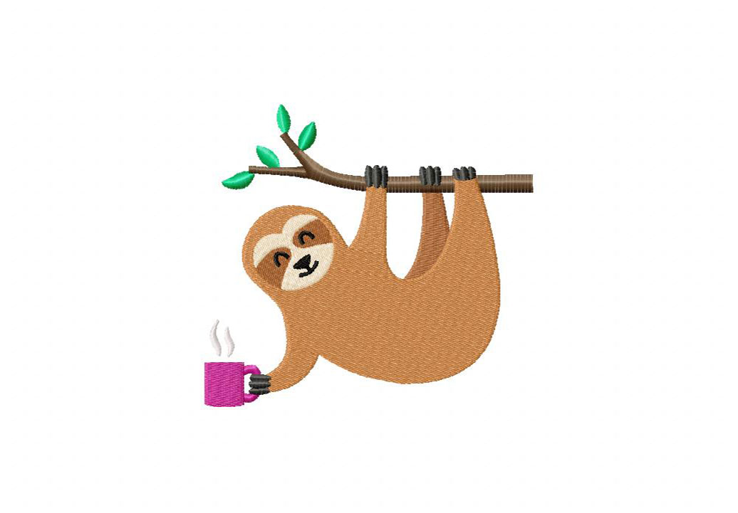 Coffee Sloth Embroidery Design