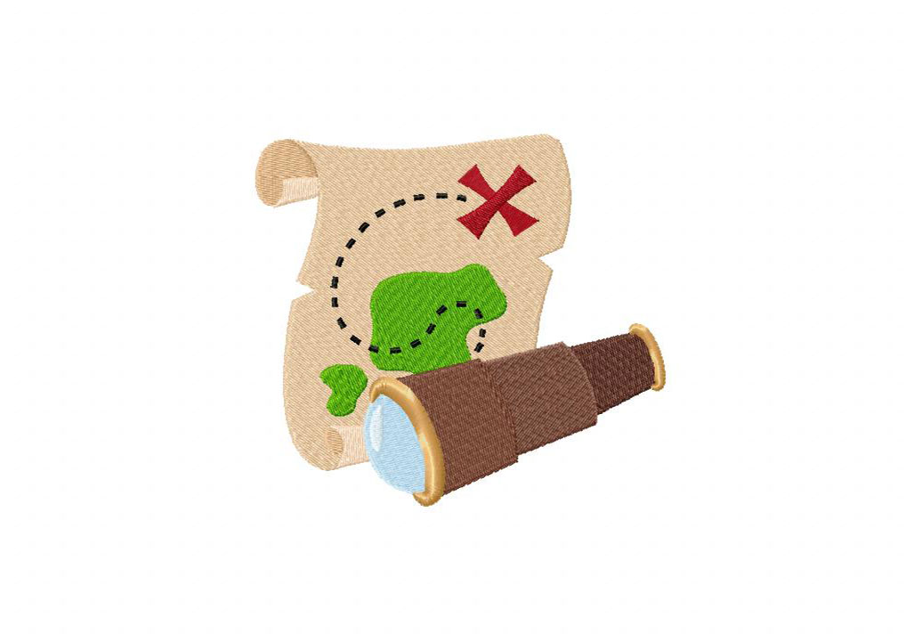 Treasure Map and Telescope Embroidery Design