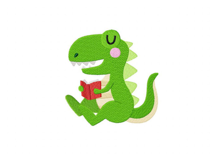 Bookworm T-rex Embroidery Design – Daily Embroidery