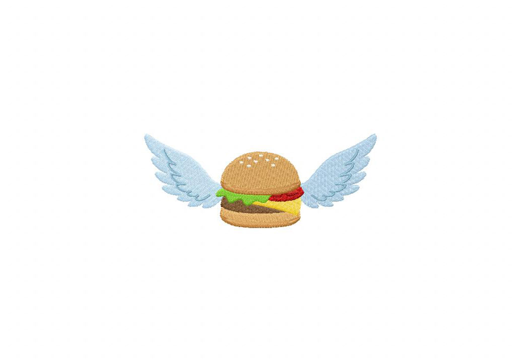 Winged Burger Embroidery Design