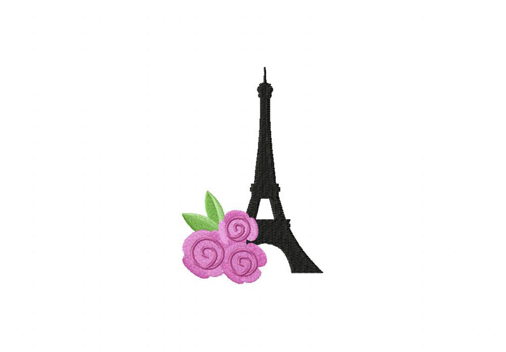 Eiffel Tower and Roses Embroidery Design