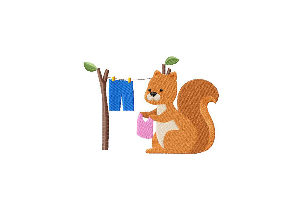 Squirrel Hanging Clothes Embroidery Design