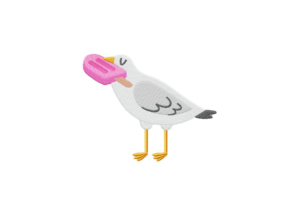 Seagull with Popsicle Embroidery Design