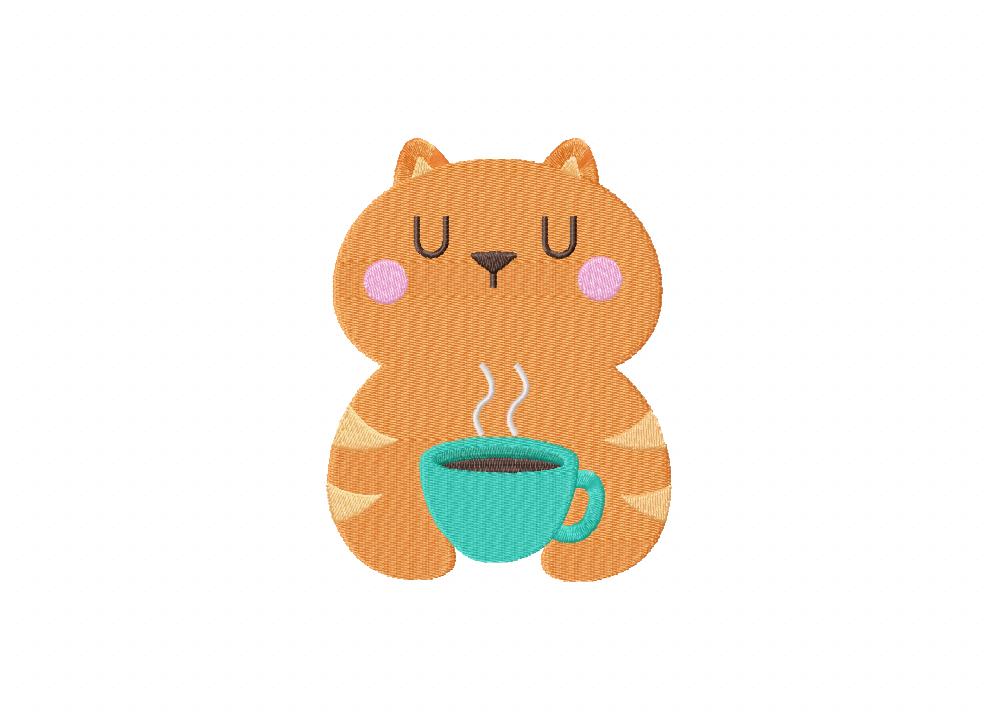 Hot Cuppa Cat Embroidery Design