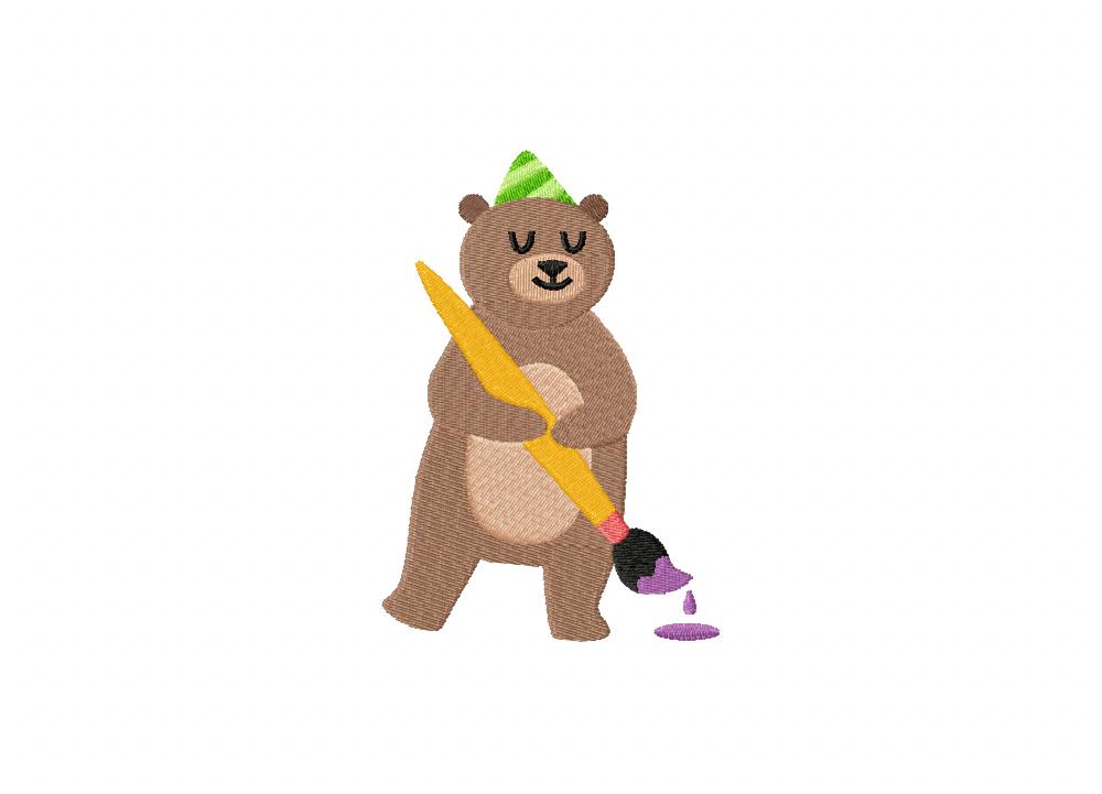 Paint brush Bear Embroidery Design