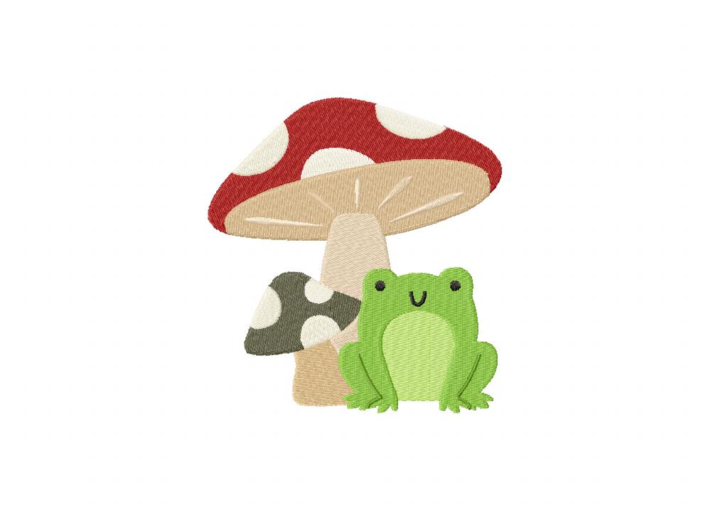 Froggie and Shrooms Embroidery Design
