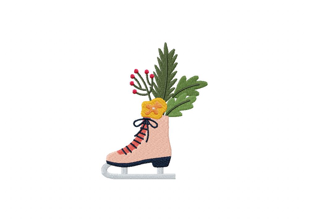 Christmas Ice Skating Shoe Vase Embroidery Design
