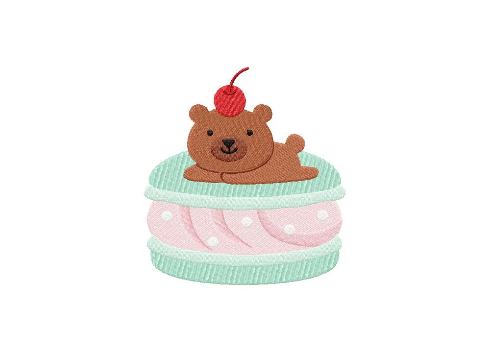 Cute Macaron Bear Embroidery Design