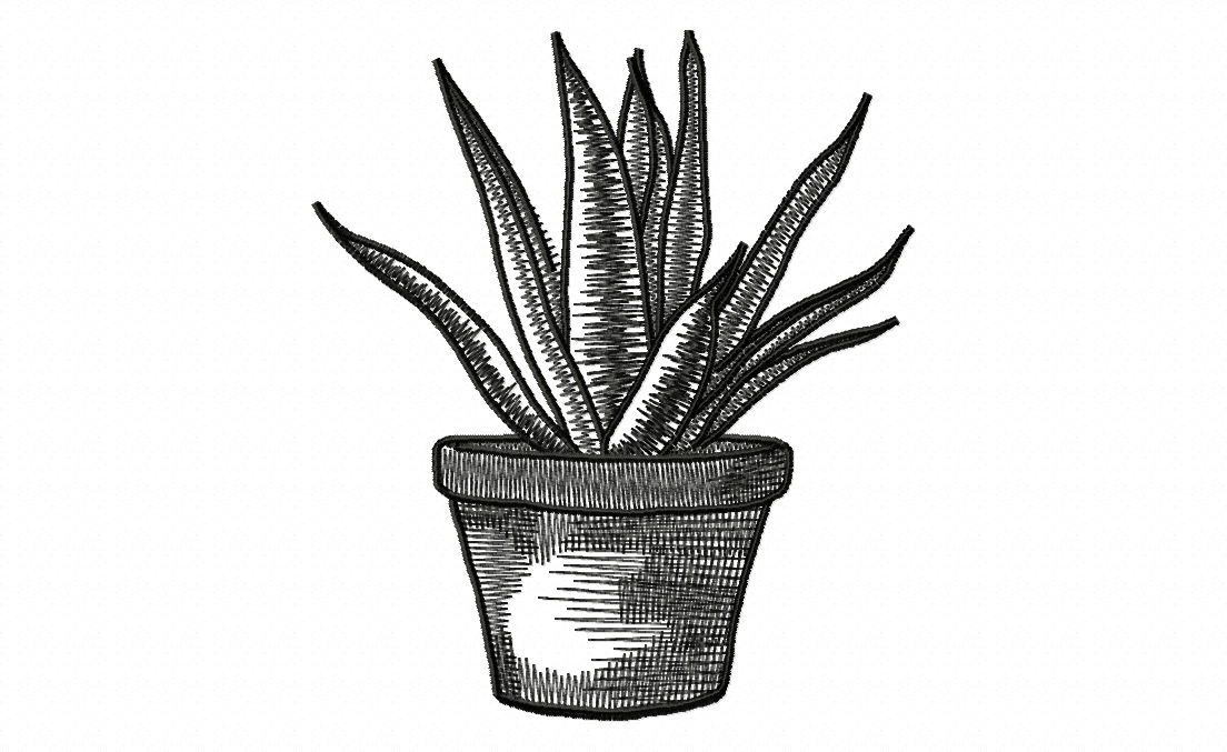 Drawn Aloe Stitched Embroidery Design