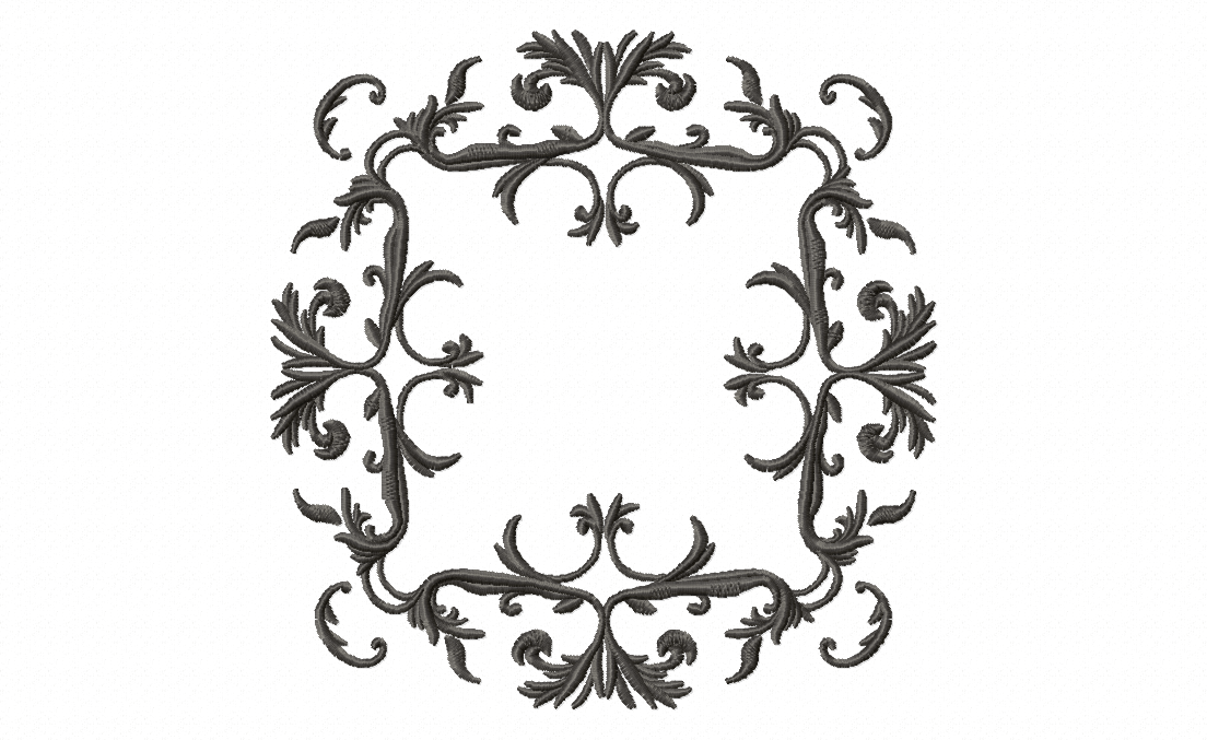 Intricate Flourish Frame Stitched Embroidery Design