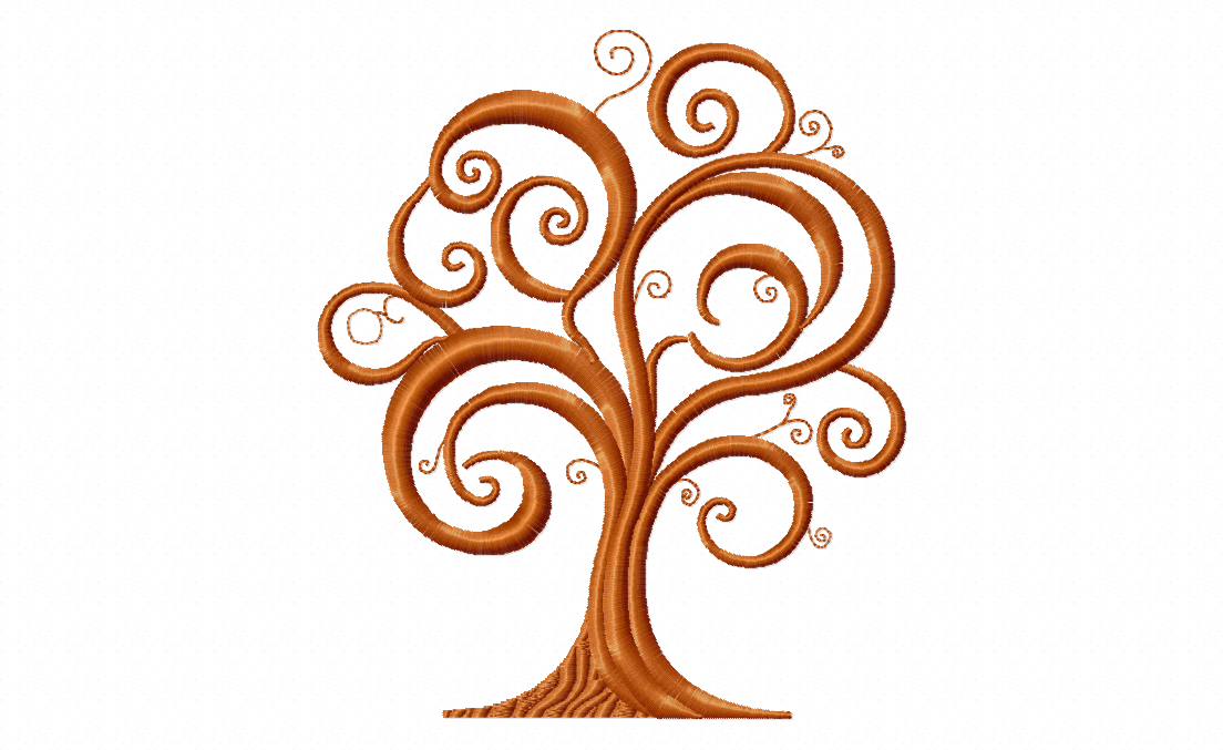 Swirly Tree Stitched Embroidery Design