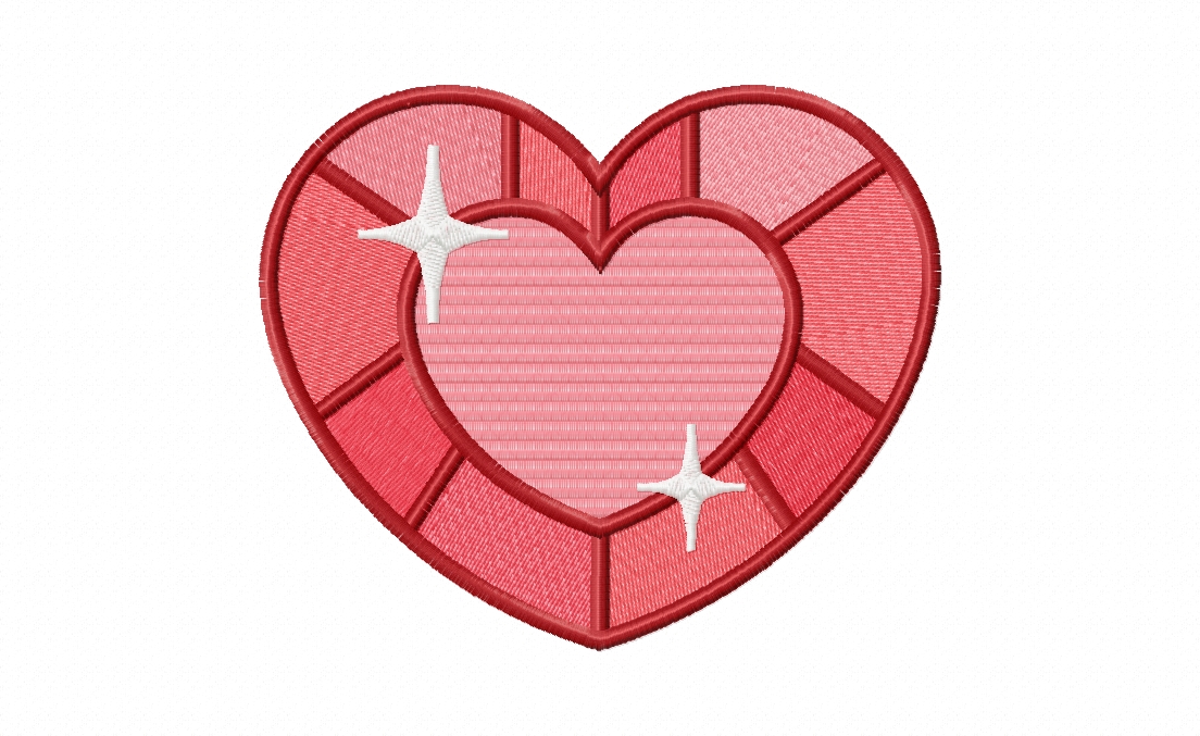 Gem Heart Stitched Embroidery Design