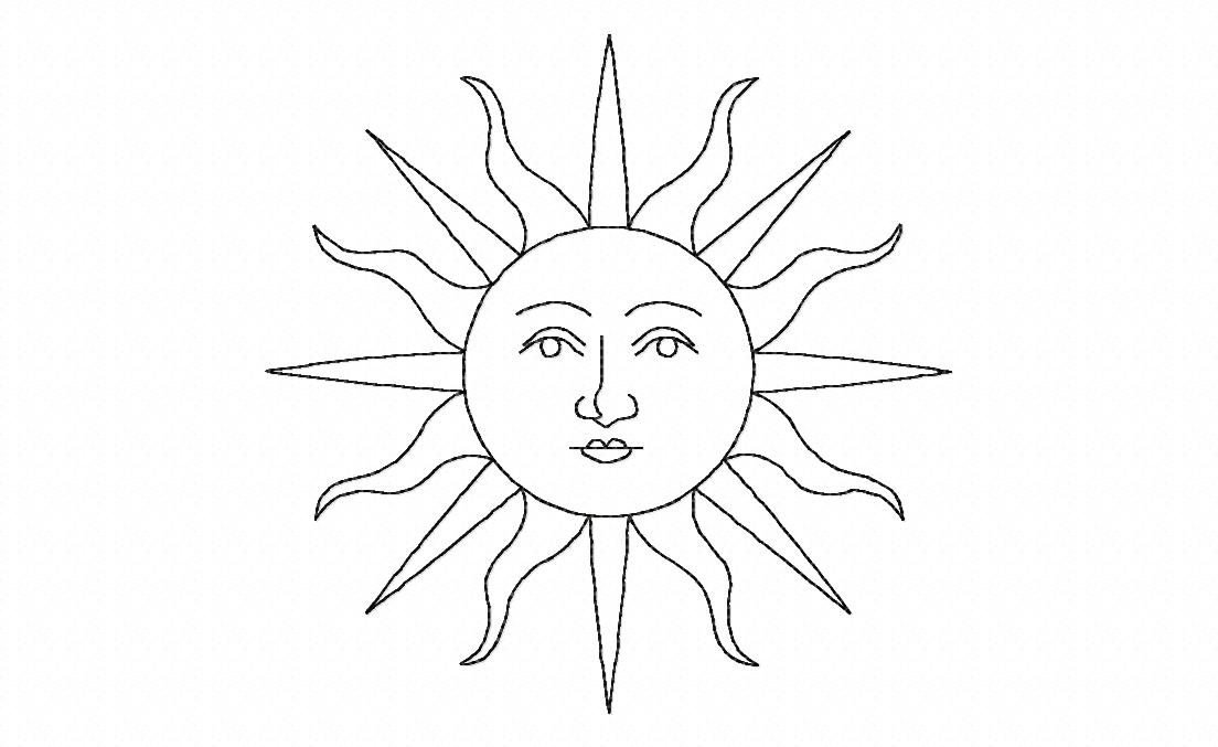Majestic Sun Outline Stitched Embroidery Design