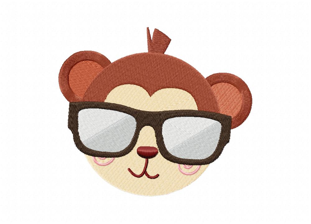 Monkey with Sunglasses Stitched Embroidery Design