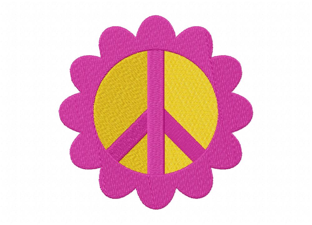 Love and Peace Flower Color Stitched Embroidery Design