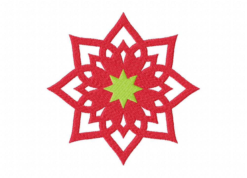 Red Christmas Flower Star Stitched Embroidery Design