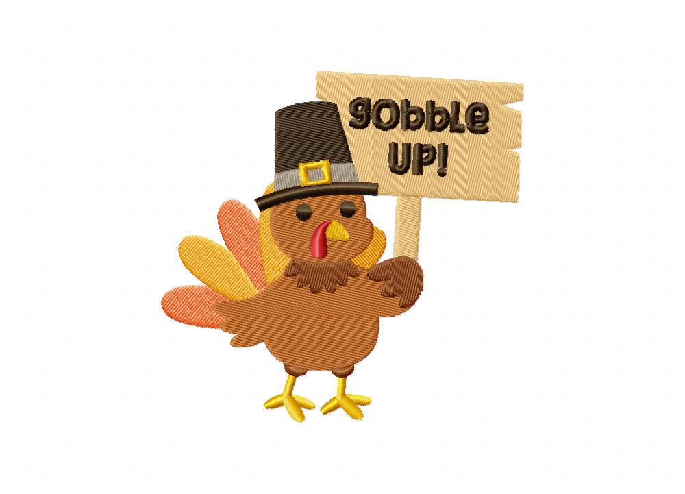 Turkey Gobble Up Stitched Embroidery Design