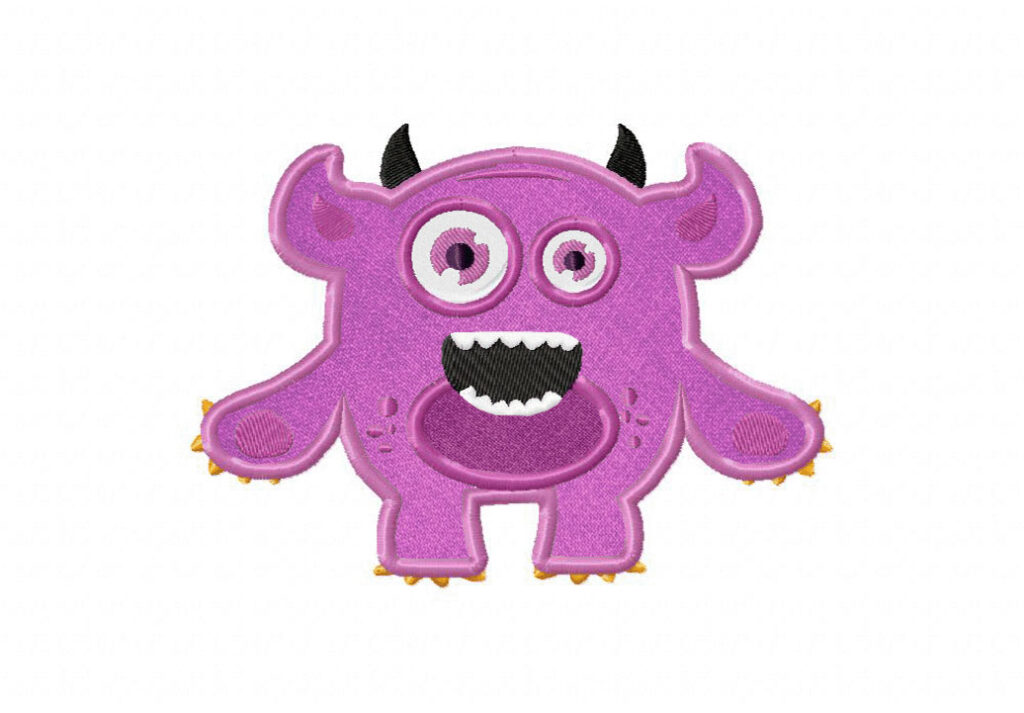 Creepy Purple Monster Stitched and Appliqué Embroidery Design Daily