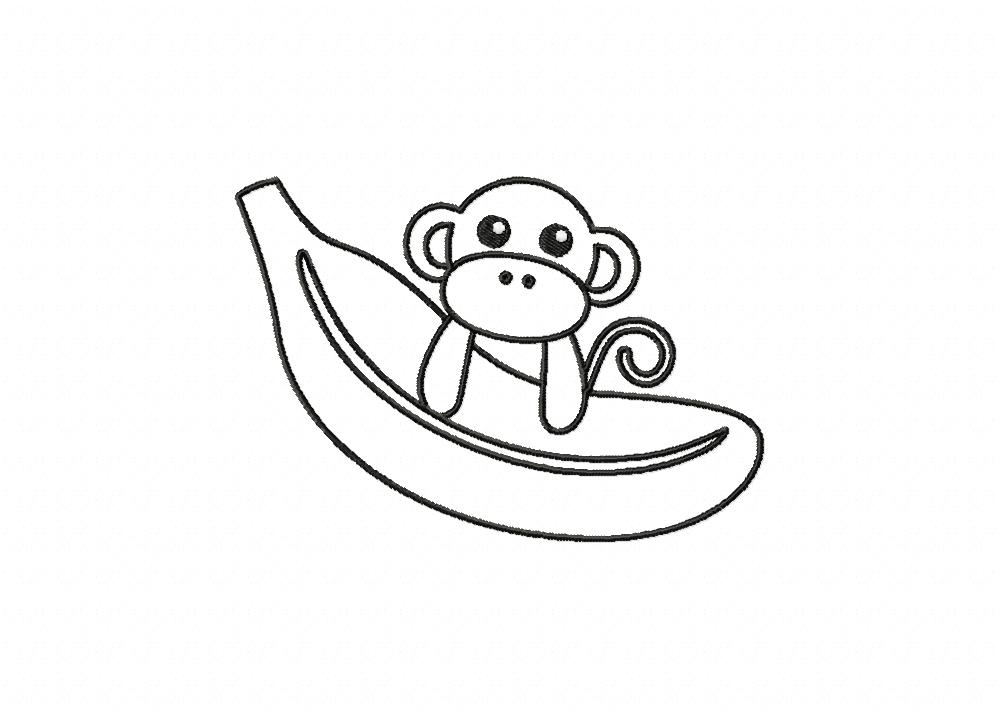 Banana and Monkey Stitched Embroidery Design