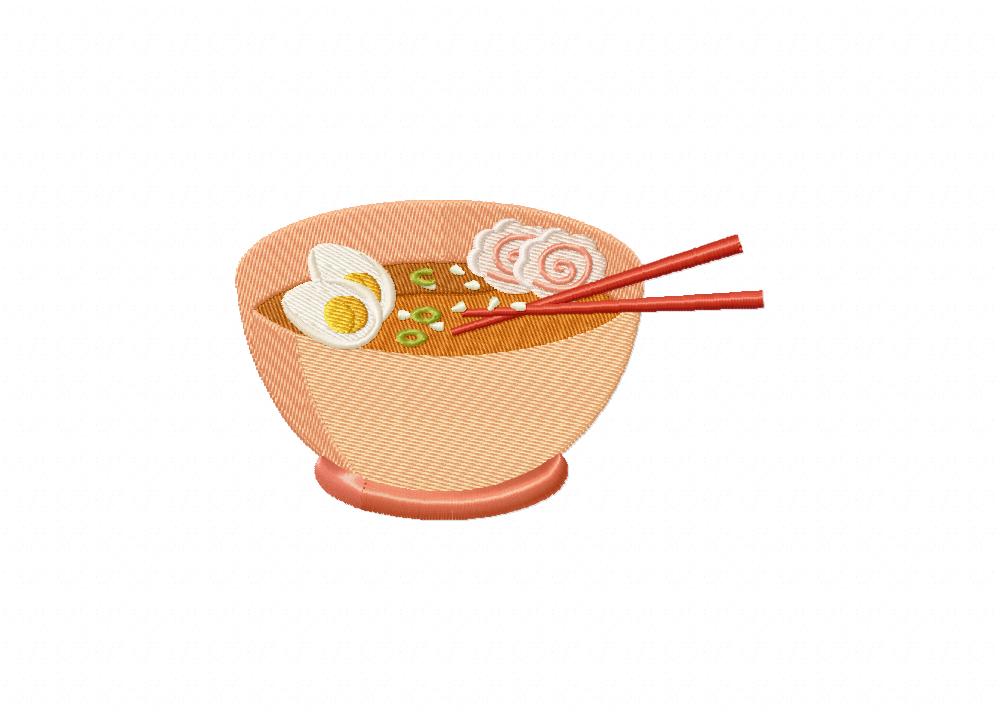 Peach Bowl Ramen Stitched Embroidery Design
