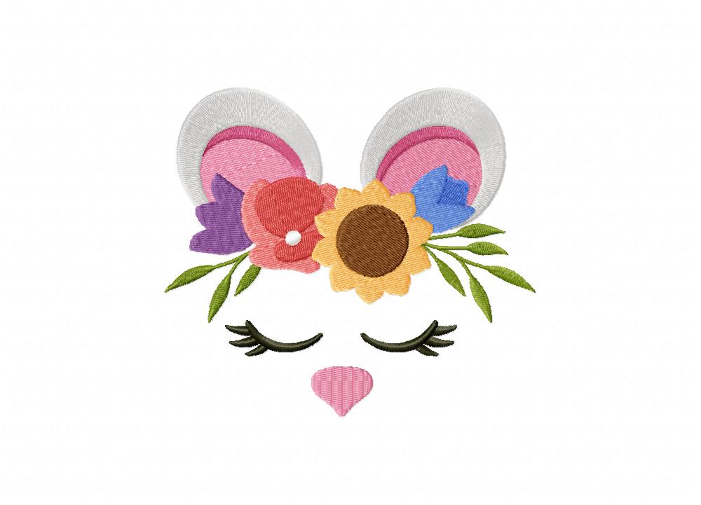 Floral Fauna Mouse Stitched Embroidery Design