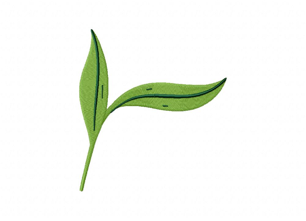 Green Two Leaves Stitched Embroidery Design