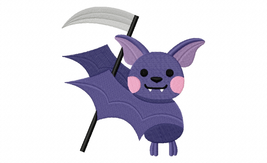 Cute Bat Scythe Stitched Embroidery Design