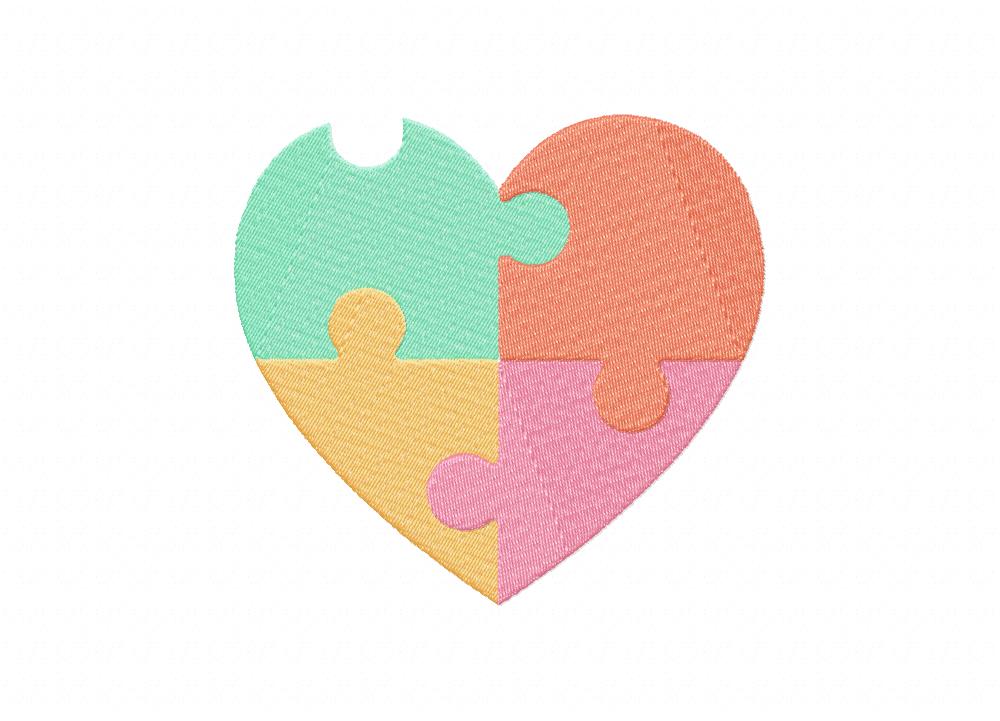 Puzzle Heart Stitched Embroidery Design