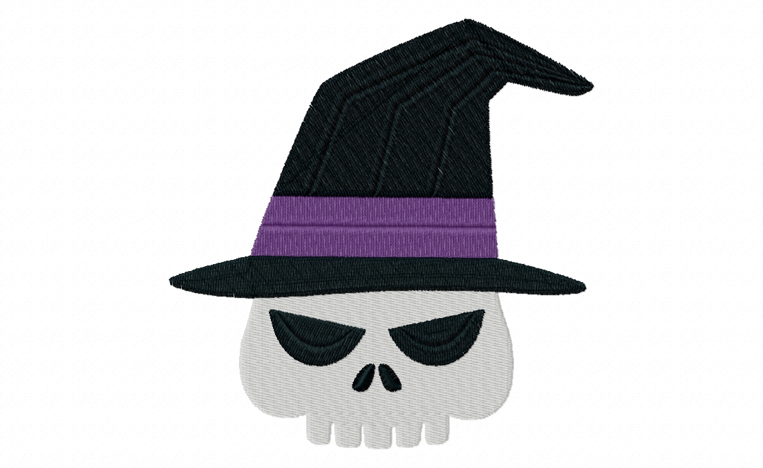 Witch Skull Stitched Embroidery Design