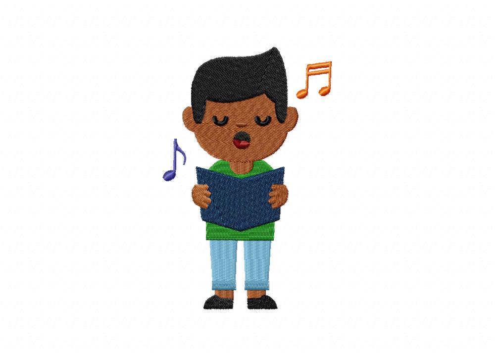Cute Singing Boy Stitched Embroidery Design