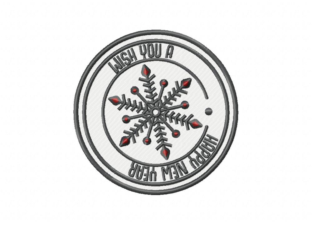 Black New Year Badge Stitched Embroidery Design