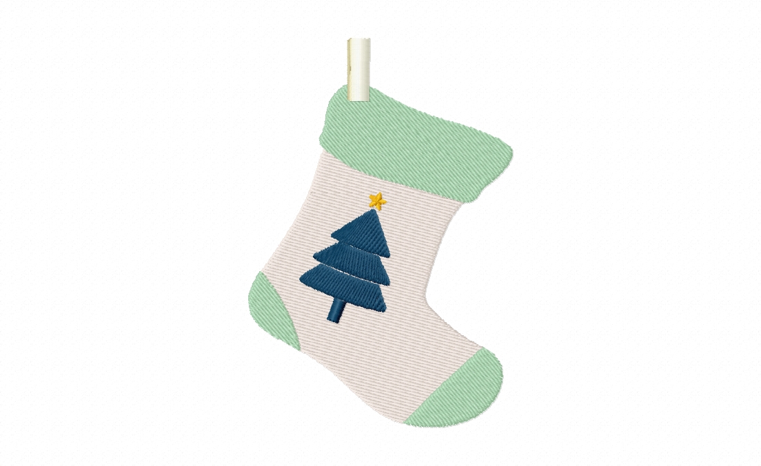 Tree Hanging Stocking Stitched Embroidery Design