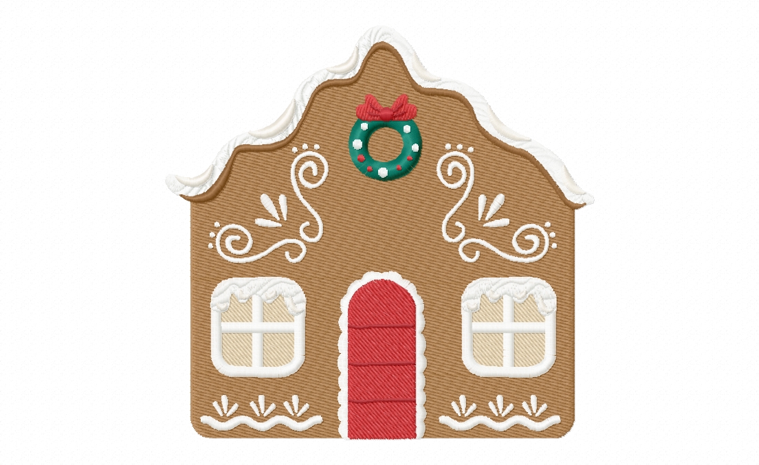 Festive Gingerbread House Stitched Embroidery Design